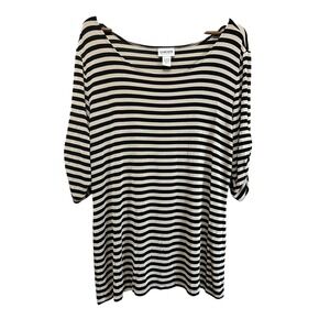 Chico's Travelers Women's Dress Size 3 (XL)‎ Black Beige Striped 3/4 Sleeve